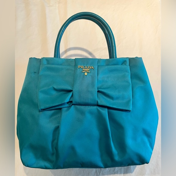 PRADA Tessuto Fiocco Bow Tote | Turquoise - Picture 3 of 7